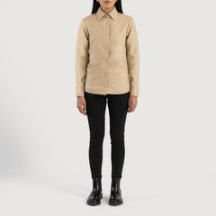 Minos Beige Leather Shirt Jacket