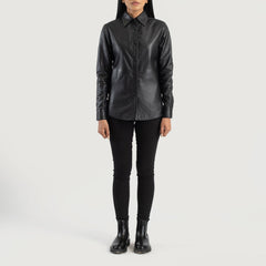 Minos Black Leather Shirt Jacket