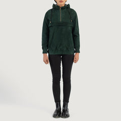 Ribet Green Suede Hooded Pullover Jacket