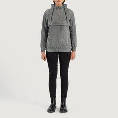 Ribet Grey Suede Hooded Pullover Jacket