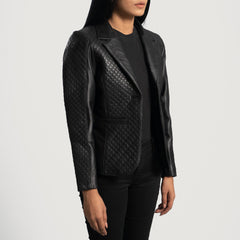 Ridum Black Leather Quilted Blazer Jacket