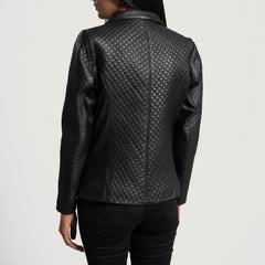Ridum Black Leather Quilted Blazer Jacket