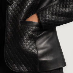 Ridum Black Leather Quilted Blazer Jacket