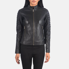 Tiris Black Leather Quilted Biker Jacket