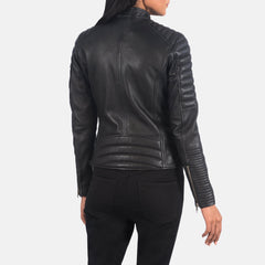 Tiris Black Leather Quilted Biker Jacket