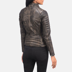 Tiris Brown Leather Quilted Biker Jacket