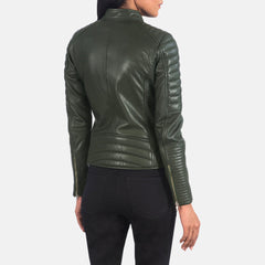 Tiris Green Leather Quilted Biker Jacket