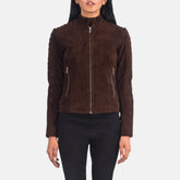 Tiris Mocha Suede Quilted Biker Jacket