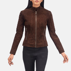Tiris Mocha Suede Quilted Biker Jacket