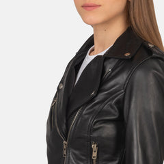 Xapum Black Leather Biker Jacket