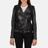 Xapum Black Leather Biker Jacket