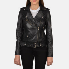 Xapum Black Leather Biker Jacket