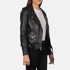 Xapum Black Leather Biker Jacket