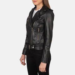 Xapum Black Leather Biker Jacket