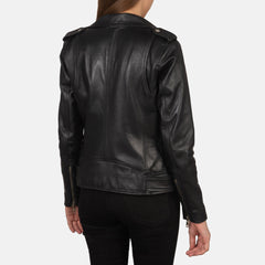 Xapum Black Leather Biker Jacket