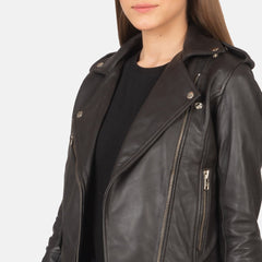 Xapum Brown Leather Biker Jacket