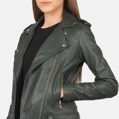 Xapum Green Leather Biker Jacket
