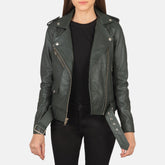Xapum Green Leather Biker Jacket