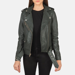 Xapum Green Leather Biker Jacket
