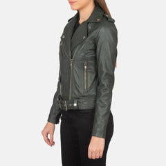 Xapum Green Leather Biker Jacket