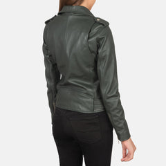 Xapum Green Leather Biker Jacket