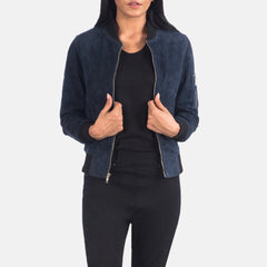 Tarar Blue Suede Bomber Jacket