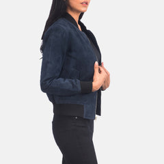 Tarar Blue Suede Bomber Jacket