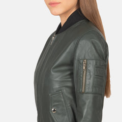 Tarar Green Leather Bomber Jacket