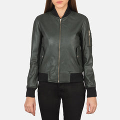 Tarar Green Leather Bomber Jacket