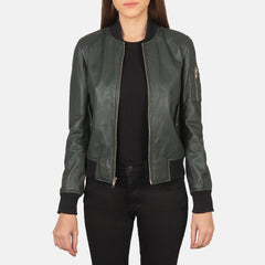 Tarar Green Leather Bomber Jacket