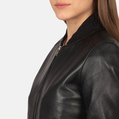 Nadas Black Leather Bomber Jacket
