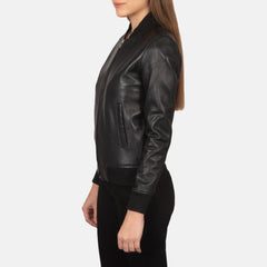 Nadas Black Leather Bomber Jacket