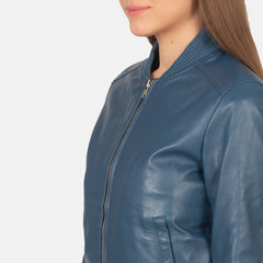 Nadas Blue Leather Bomber Jacket