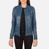 Nadas Blue Leather Bomber Jacket
