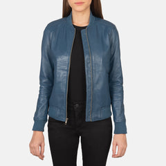 Nadas Blue Leather Bomber Jacket