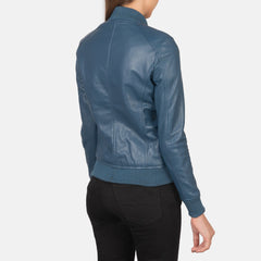 Nadas Blue Leather Bomber Jacket