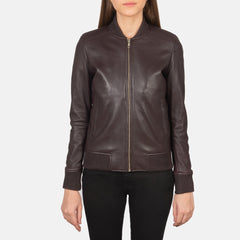 Nadas Maroon Leather Bomber Jacket