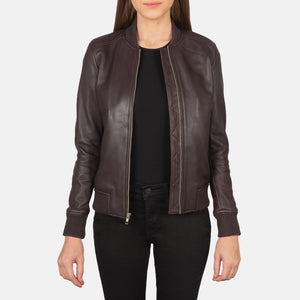 Nadas Maroon Leather Bomber Jacket