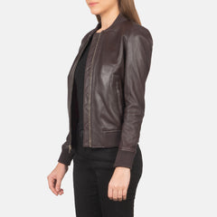 Nadas Maroon Leather Bomber Jacket