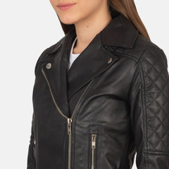 Wysor Black Leather Quilted Biker Jacket