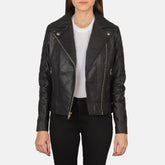 Wysor Black Leather Quilted Biker Jacket