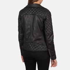 Wysor Black Leather Quilted Biker Jacket