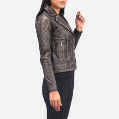 Wysor Distressed Brown Leather Quilted Biker Jacket