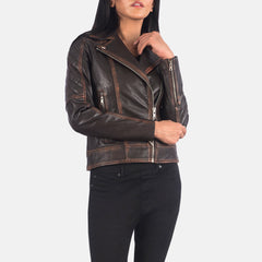 Wysor Brown Leather Quilted Biker Jacket
