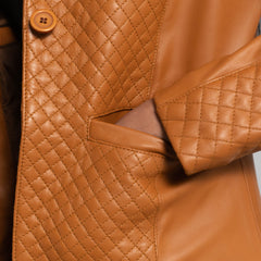 Ridum Brown Leather Quilted Blazer Jacket