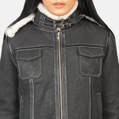 Koton Black Leather Hooded Jacket