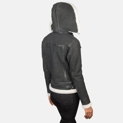 Koton Black Leather Hooded Jacket