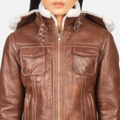 Koton Brown Leather Hooded Jacket