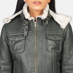 Koton Green Leather Hooded Jacket