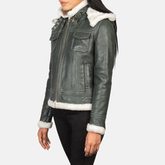 Koton Green Leather Hooded Jacket